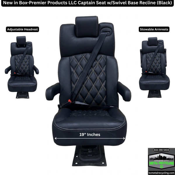 Premier Single Black Captains Seat NIB Swivel Recline Rear Van Conversion Chair